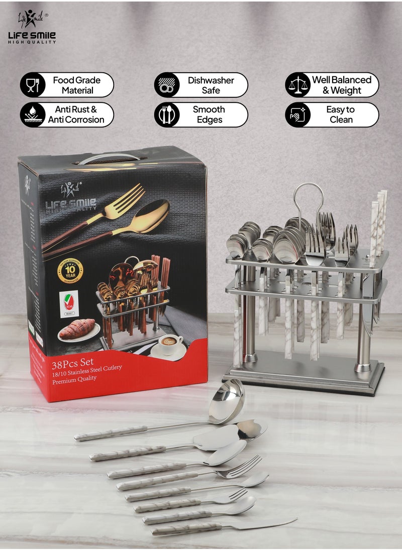 38-Piece 18/10 Stainless Steel Spoon Cutlery Set Includes Knife and Forks With Cutlery Holder Tea And Ice Spoons Dinner And Cake Fork, Fruit Knife, Soup Ladle, Rice Server - pzsku/Z607E69DA7D2AE95411A0Z/45/_/1686212374/16c68c70-0d05-484a-8c60-bb28f30aeeab