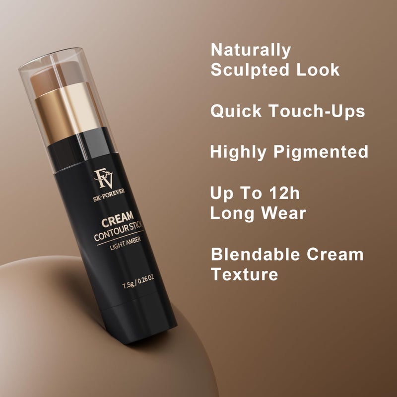 FV قلم تمييز بارد FV، قابل للخلط وناعم، قلم كونتور كريمي بلمسة طبيعية، مقاوم للماء وطويل الأمد لتشكيل الوجه، مكياج للمبتدئين، خالي من القسوة، 01 كهرماني - Image 3