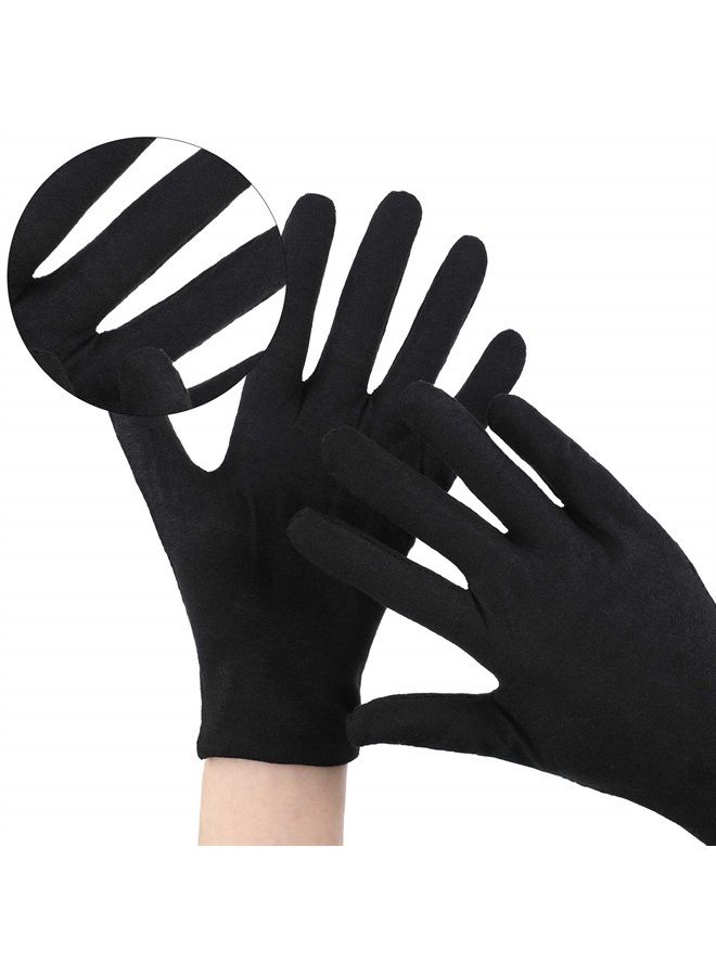 Satinior 60 Pieces Glove Soft Stretchy Working Glove Costume Reusable Large Mitten for Inspection Photo Jewelry Silver Coin Archive Serving Costume, Cotton Gloves for Women Men Eczema Moisturizing Spa (Black)