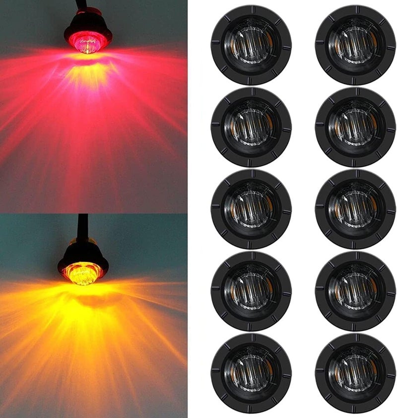 FXC 10x 3/4" Round LED Clearence Light Front Rear Side Marker Indicators Light for Truck Car Bus Trailer Van Caravan Boat, Taillight Brake Stop Lamp (12V,5R5Asmoked) - Image 1