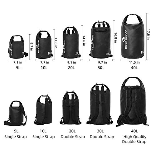 ROCK CLOUD Dry Bag Waterproof 40L Dry Sack for Kayaking Rafting Boating Beach Surfing Swimming Canoe Camping Hiking Fishing Ski, Black - Image 2