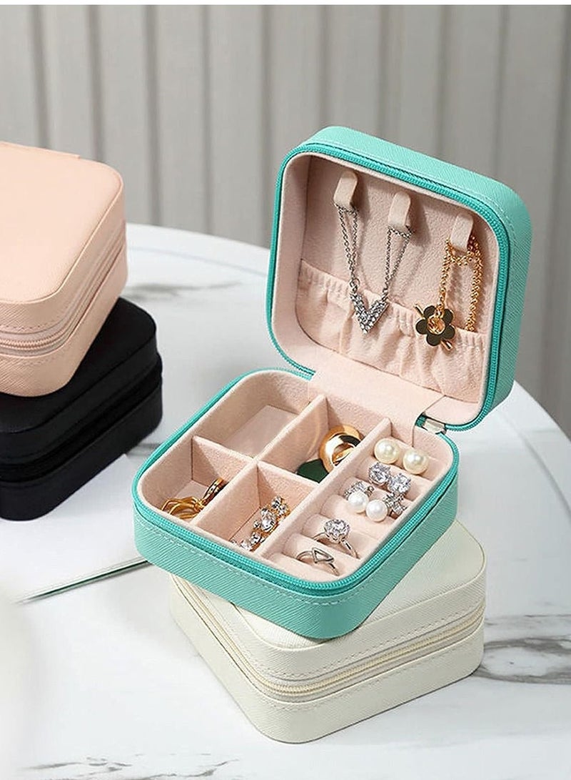 Leather jewelry box, jewelry storage box, earrings, necklace, ring storage box, portable travel (color: blue) - Image 3