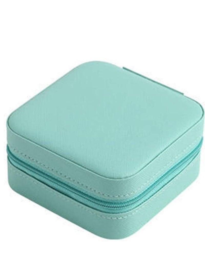 Leather jewelry box, jewelry storage box, earrings, necklace, ring storage box, portable travel (color: blue) - Image 4
