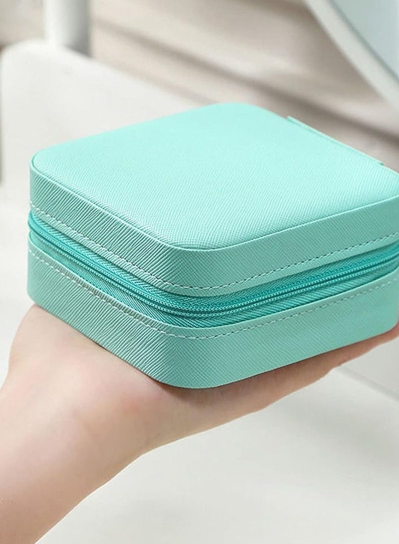 Leather jewelry box, jewelry storage box, earrings, necklace, ring storage box, portable travel (color: blue) - Image 1