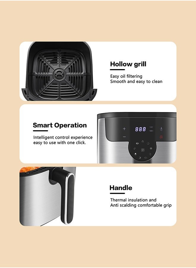 KENWORTH - Air Fryer 10L, 9 Presets, One-touch Panel, 360° Turbo Airflow Tech, Stainless Steel LED Touch Display Countertop Air Fryers Nonstick & Dishwasher-Safe Basket,Stainless Steel Air Fryer,Metal Grey - Image 1