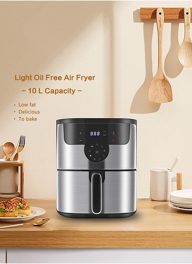 KENWORTH - Air Fryer 10L, 9 Presets, One-touch Panel, 360° Turbo Airflow Tech, Stainless Steel LED Touch Display Countertop Air Fryers Nonstick & Dishwasher-Safe Basket,Stainless Steel Air Fryer,Metal Grey - Image 1