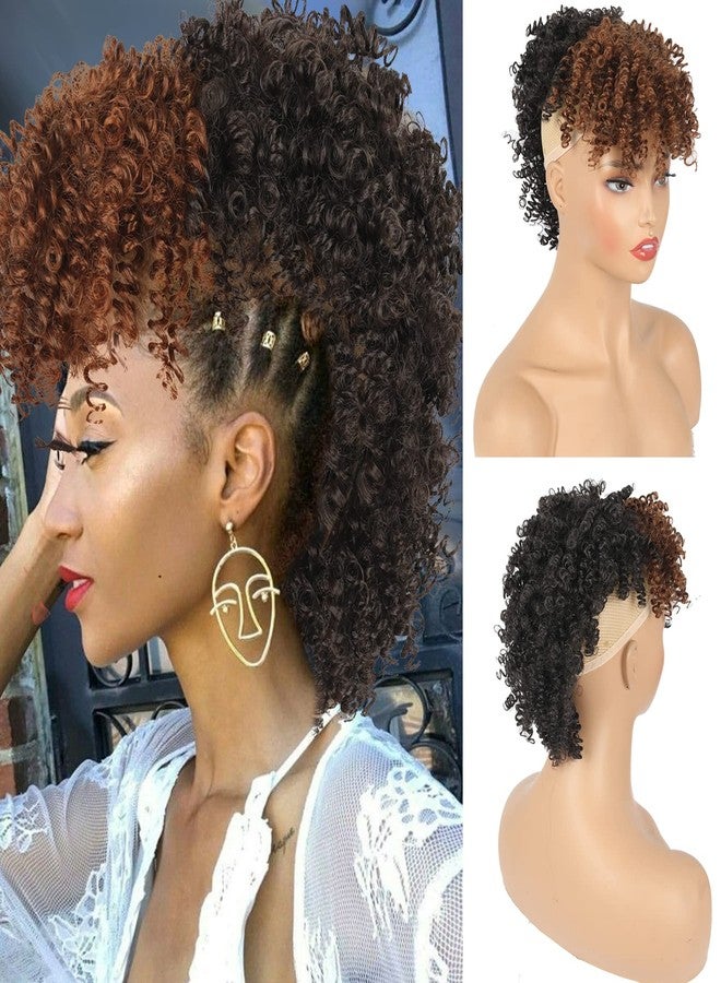 Aisaide Mohawk Wig Afro Kinky Curly Mohawk Ponytails for Black Women,Kinky Curly Ponytails with Brown Bangs Synthetic Clip in Ponytail Hair Extensions High Puff Afro Bun Frohawk Natural Hair 2/30 - Image 1