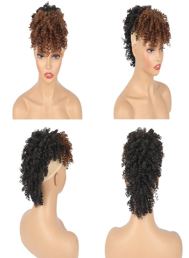 Aisaide Mohawk Wig Afro Kinky Curly Mohawk Ponytails for Black Women,Kinky Curly Ponytails with Brown Bangs Synthetic Clip in Ponytail Hair Extensions High Puff Afro Bun Frohawk Natural Hair 2/30 - Image 2