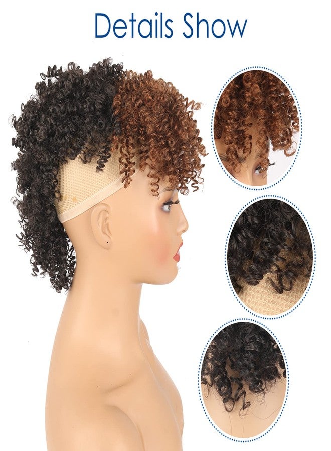 Aisaide Mohawk Wig Afro Kinky Curly Mohawk Ponytails for Black Women,Kinky Curly Ponytails with Brown Bangs Synthetic Clip in Ponytail Hair Extensions High Puff Afro Bun Frohawk Natural Hair 2/30 - Image 5
