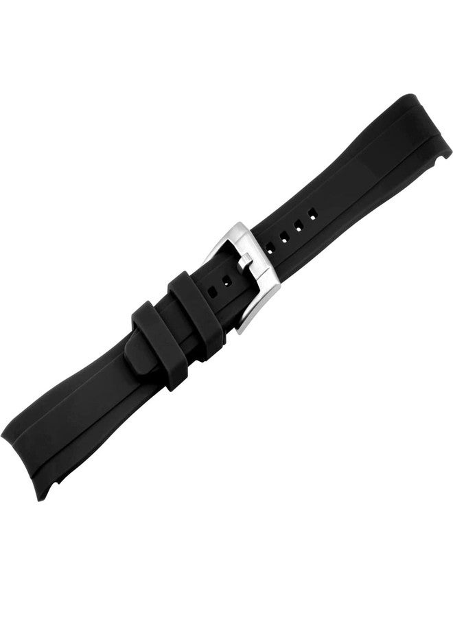 YISIWERA 20mm Premium Crafter Black Silicone Watch Band Universal Curved End Rubber Watch Band Strap Bracelet Brushed Stainless Steel Pin Buckle For Men Women - Image 2