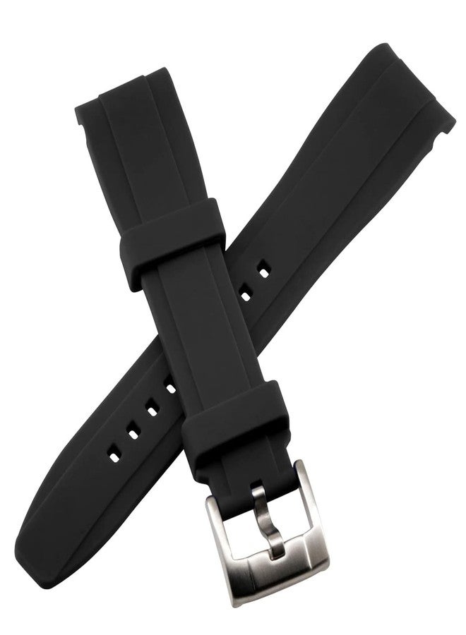 YISIWERA 20mm Premium Crafter Black Silicone Watch Band Universal Curved End Rubber Watch Band Strap Bracelet Brushed Stainless Steel Pin Buckle For Men Women - Image 4