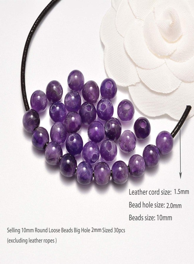 AD Beads Natural Gemstone 10mm Round Loose Beads Big Hole 2mm Sized 30pcs (Amethyst) - Image 3