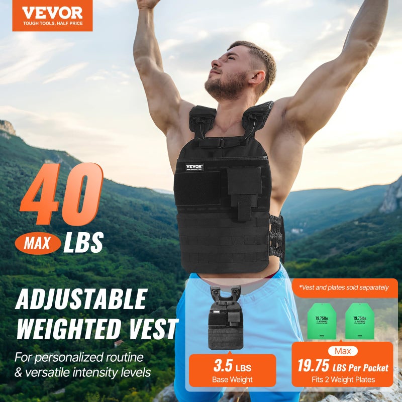 VEVOR سترة وزن VEVOR، سترة وزن 40 رطل، سترة وزن قابلة للتعديل للرجال والنساء، معدات تمرين للقوة والتحمل، الجري، الركض، المشي، اللياقة البدنية، وفقدان الوزن - Image 2
