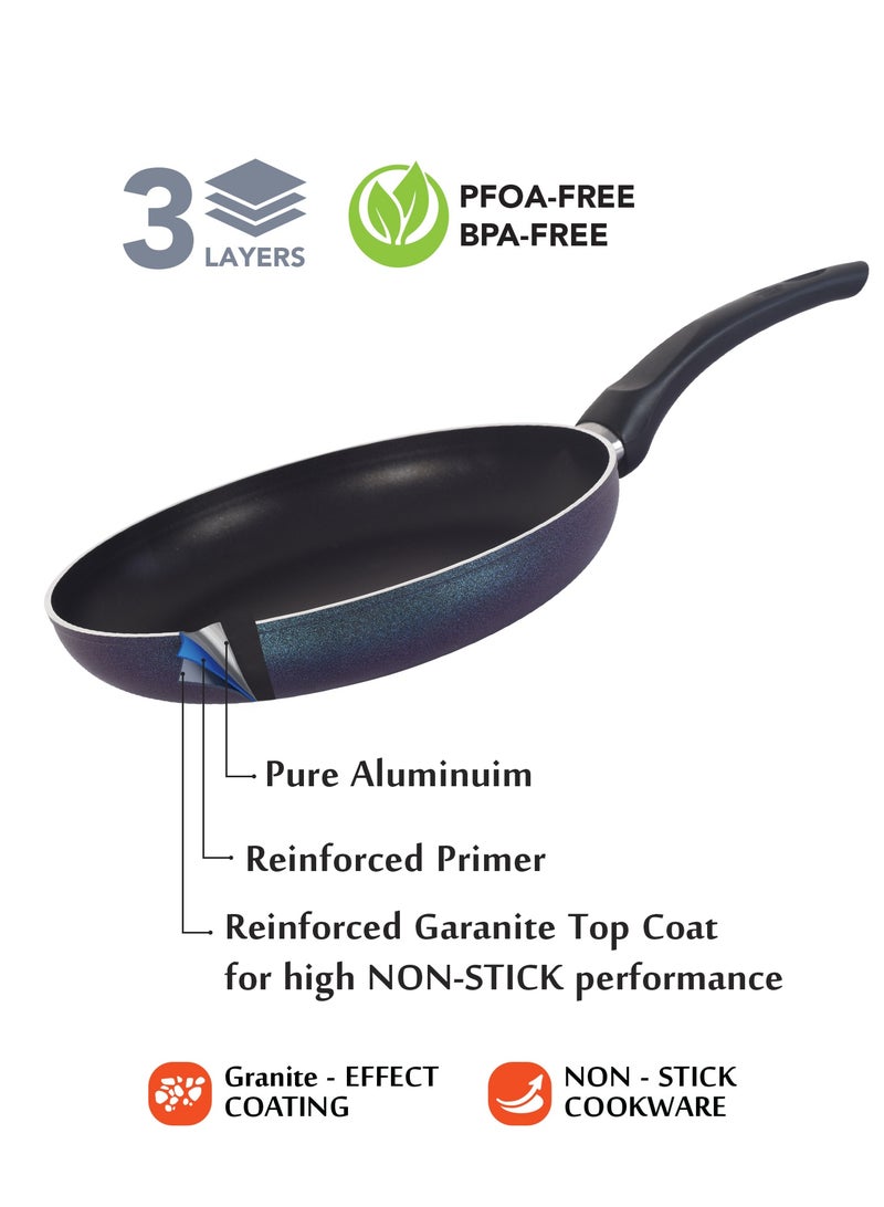 جراندي طقم قدور ومقالي مطلية بالجرانيت بأسطح مانعة للالتصاق ومقابض باكاليت  وأغطية من الزجاج  وخالية من حمض بيرفلورو الأوكتانويك مكون من 6 قطع تيتانيوم 20-26-24-28 لون اخصر غامق - Image 2