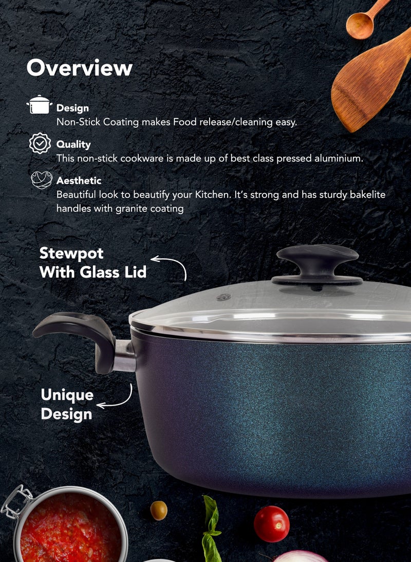 جراندي طقم قدور ومقالي مطلية بالجرانيت بأسطح مانعة للالتصاق ومقابض باكاليت  وأغطية من الزجاج  وخالية من حمض بيرفلورو الأوكتانويك مكون من 6 قطع تيتانيوم 20-26-24-28 لون اخصر غامق - Image 4