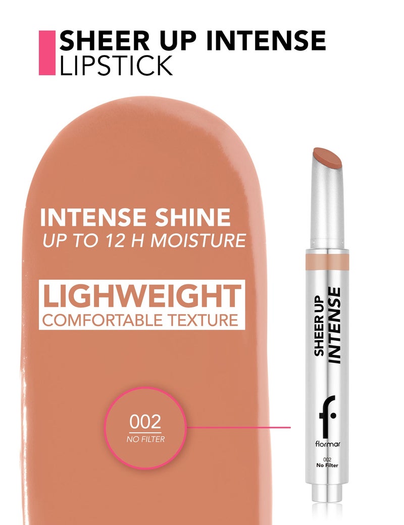 فلورمار Sheer Up Intense Lipstick, High-Shine Glossy Lip Color, Hydrating Non-Sticky Buildable Lip Stick – 002 No Filter NO FILTER - Image 3