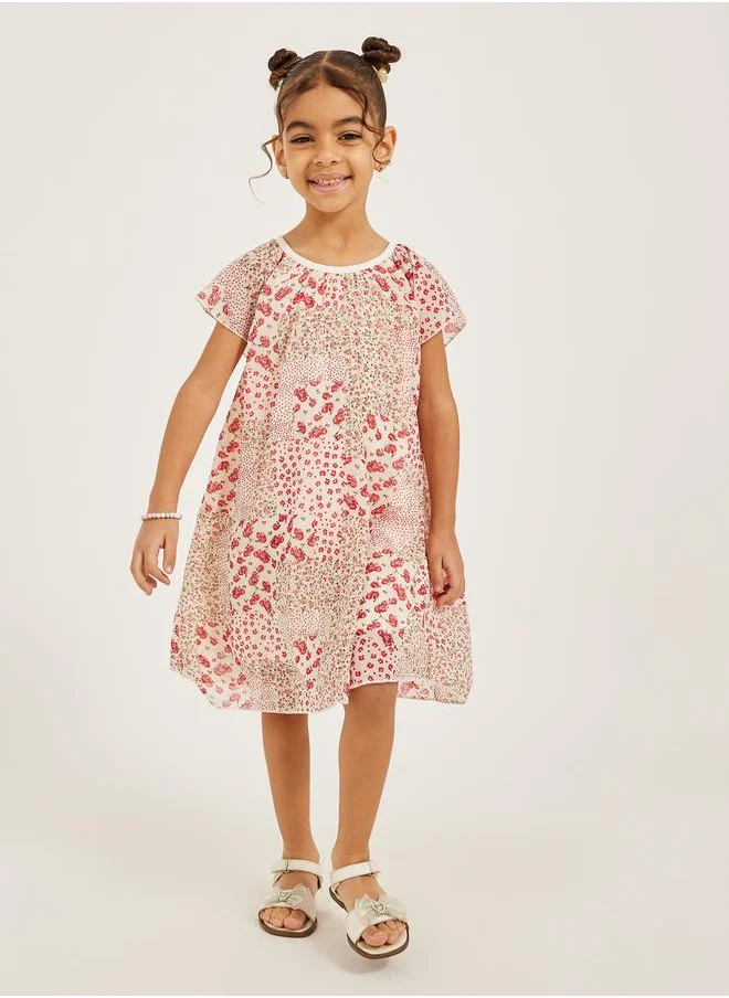 ستايلي Styli Floral Print Short Sleeve A-Line Dress