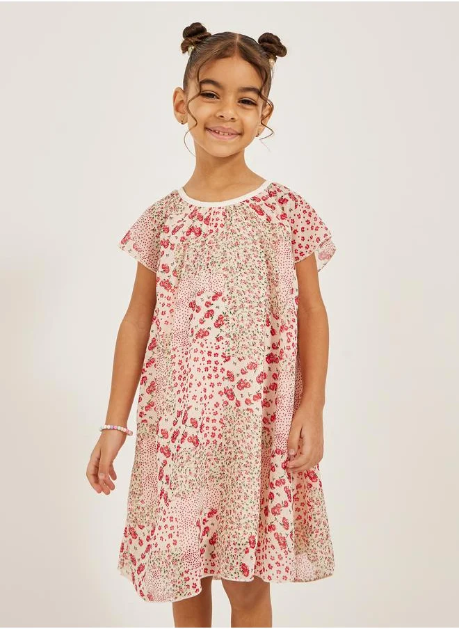 ستايلي Styli Floral Print Short Sleeve A-Line Dress