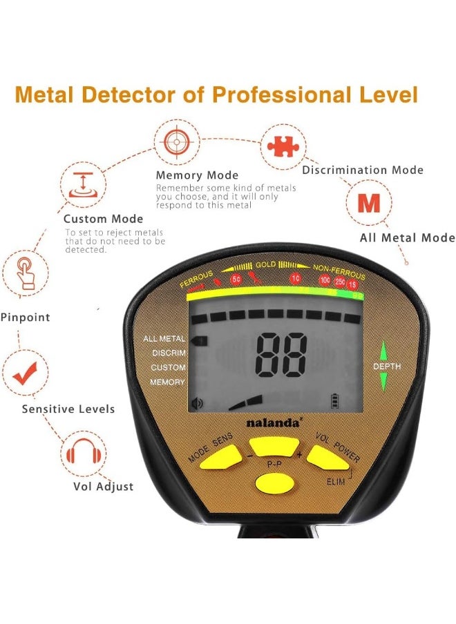 NALANDA 18kHz Metal Detector With 4+1 Detection Modes, Outdoor Gold Digger Finder Adjustable Sensitivity Waterproof Search Coil LCD Display