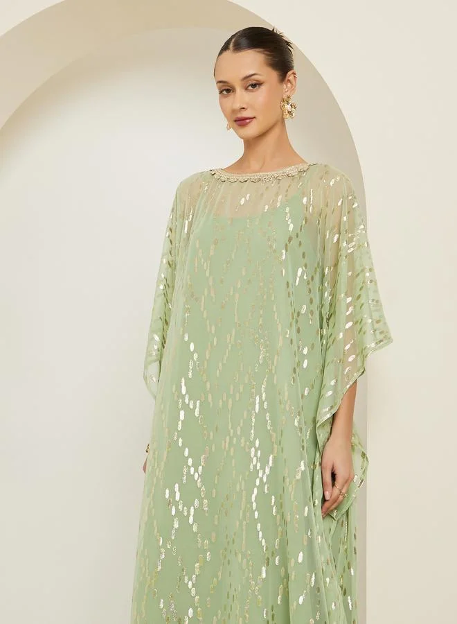 Amirah Women Green Embellished Textured Kaftan