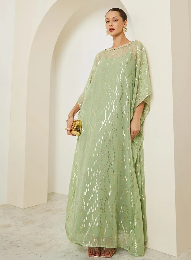 Amirah Women Green Embellished Textured Kaftan