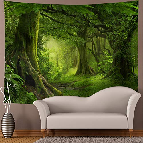 Lahasbja Misty Forest Tapestry Green Tree in Jungle Forest Tapestries Wall Hanging Nature Scenery Woodland Backdrop for Living Room Bedroom - Image 2