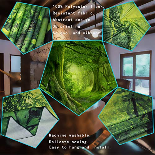 Lahasbja Misty Forest Tapestry Green Tree in Jungle Forest Tapestries Wall Hanging Nature Scenery Woodland Backdrop for Living Room Bedroom - Image 5