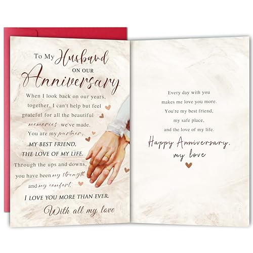 Bewoow Romantic Anniversary Card for Husband from Wife, Sweet Wedding Anniversary Card Gifts for Husband, Love Cards for Him - Image 1