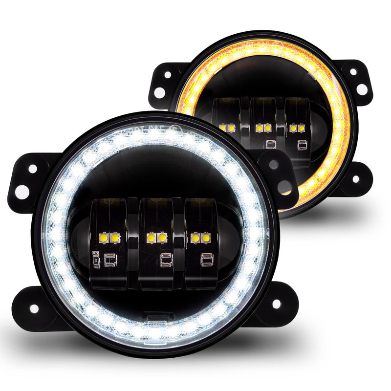 مصابيح ضباب LED TRUE MODS 4 60W بديل لجيب رانجلر JK غير محدود 2007-2018 JKU سبورت S روبكون صحارى أمامية مصابيح قيادة دائرية HALO DRL إشارات انعطاف برتقالية