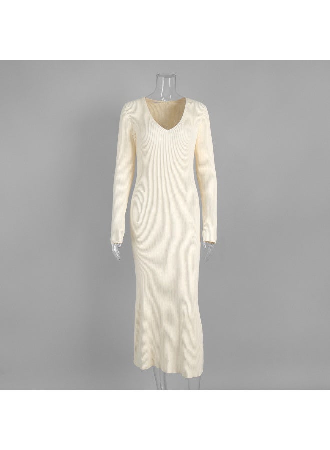 NIBEMINENT V-neck Elegant Knitted Dress Women Vintage Coquette Long Dress Autumn Winter Retro A-line Party Dresses Slim Up - Image 1