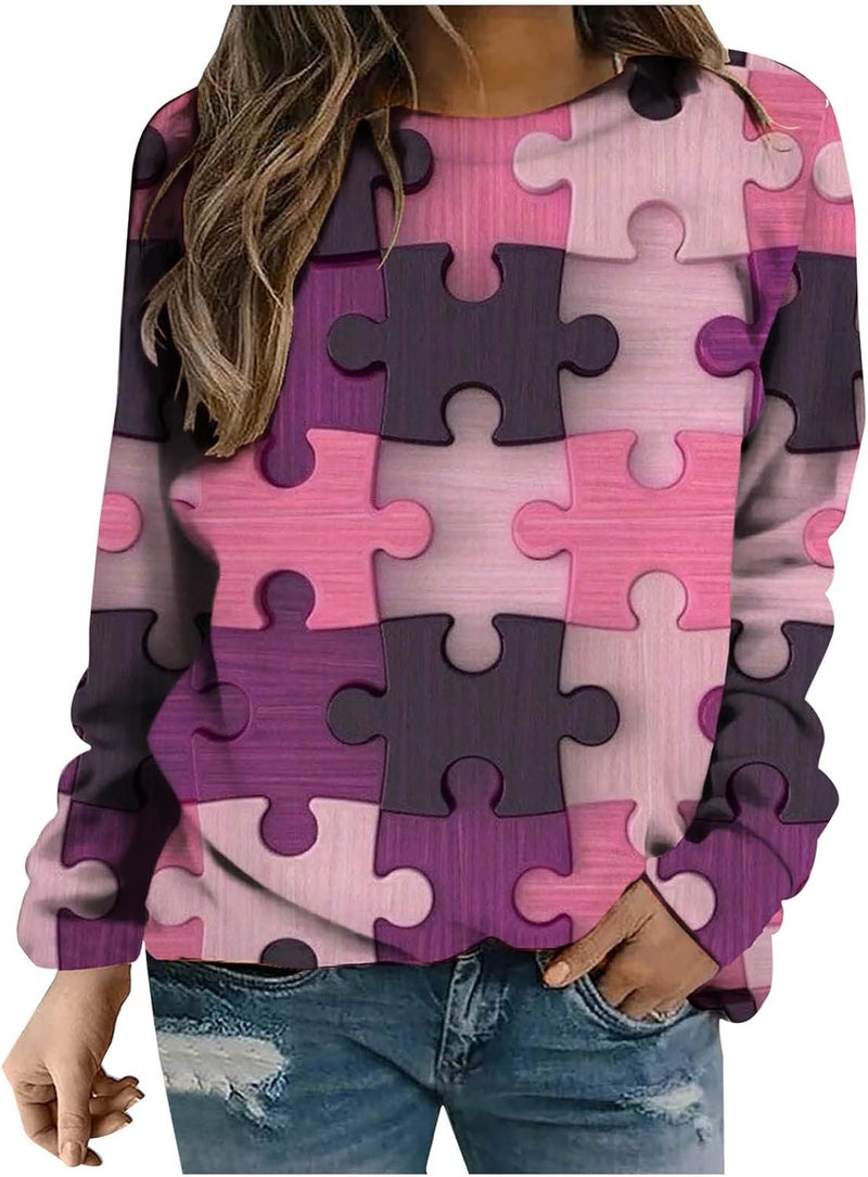 cheekyglo Women's Long Sleeve Crewneck Sweatshirt Casual Lightweight Print Pullover Comfy Loose Soft Basic Tunic T-Shirt Blouse - Image 1