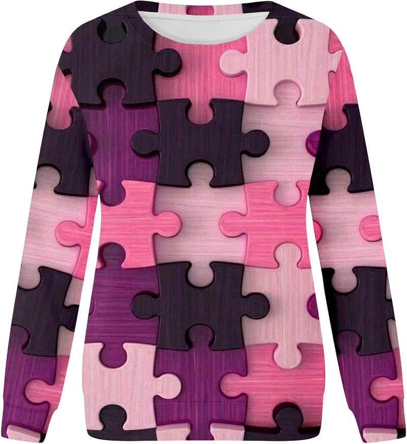 cheekyglo Women's Long Sleeve Crewneck Sweatshirt Casual Lightweight Print Pullover Comfy Loose Soft Basic Tunic T-Shirt Blouse - Image 2
