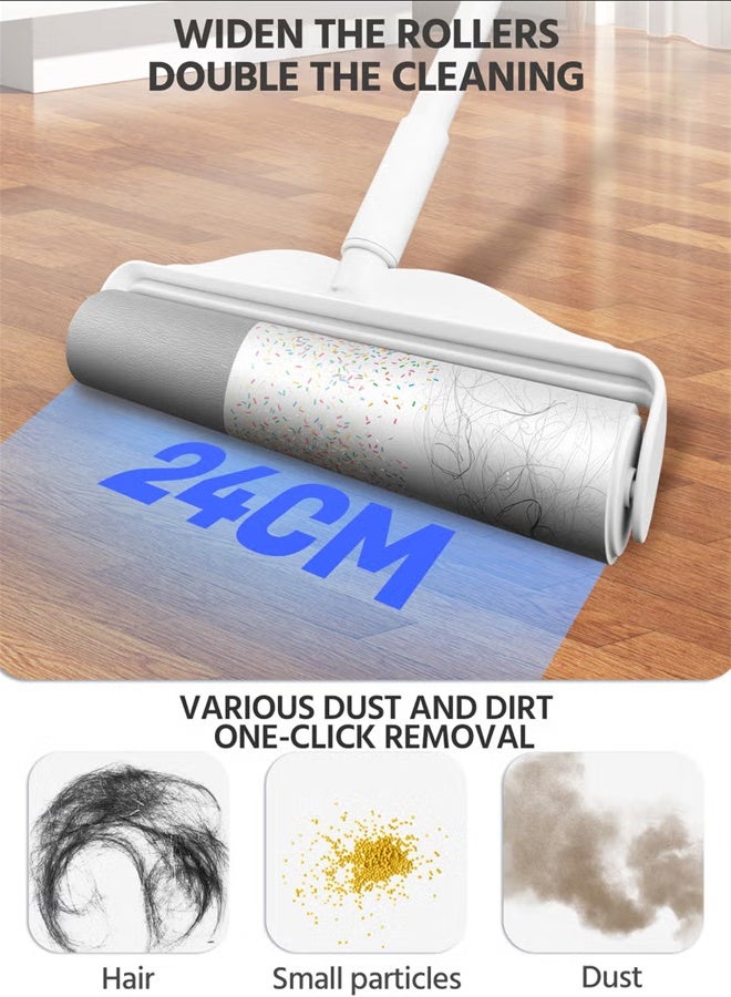 Large Lint Rollers for Pet Hair, Sticky Rollers for Floor with Extendable Handle & 4 Refills, Long Handle Sticky Mop for Cleaning Carpets, Couches, Furniture, Cars - Image 2