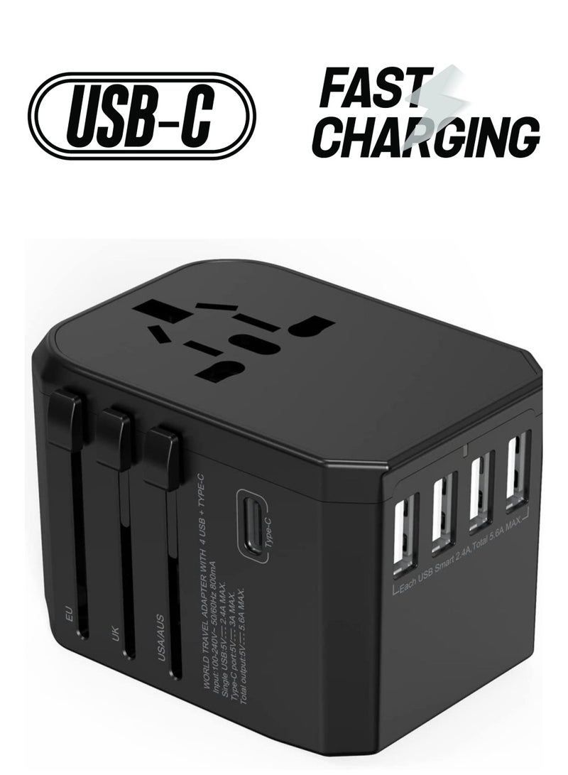 ELTRAZONE Universal Travel Adapter with 4 Ultra-Fast USB Port and 1 Ultra-Fast USB Type C Port and Power Socket Worldwide Plugs  - Image 1
