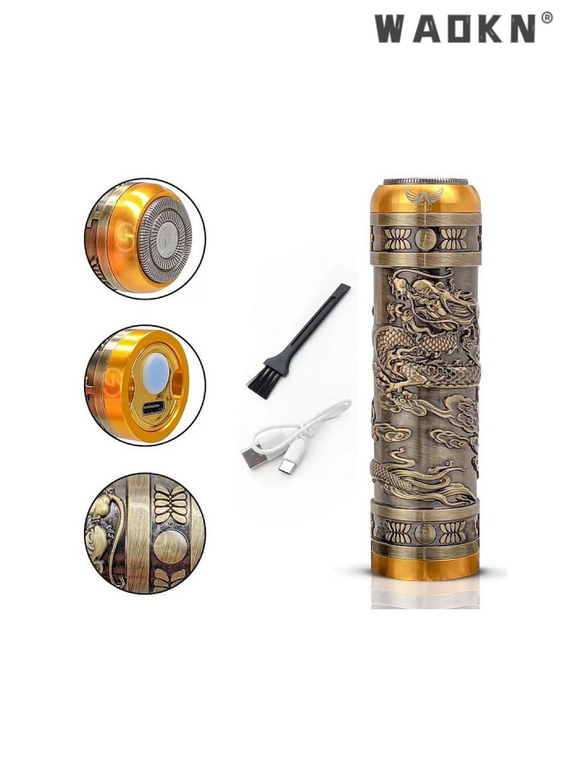 WAOKN Portable USB Charging Men Face Shaver Rechargeable Electric Razor Mini  Shaver Smart Electric Shaver Rechargeable Detachable Washable Shaver Beard Trimmer for Men（Bronze Dragon Pattern） - Image 4