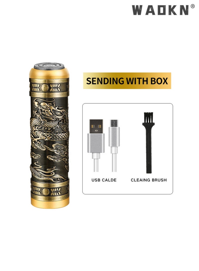 WAOKN Portable USB Charging Men Face Shaver Rechargeable Electric Razor Mini  Shaver Smart Electric Shaver Rechargeable Detachable Washable Shaver Beard Trimmer for Men（Bronze Dragon Pattern） - Image 1