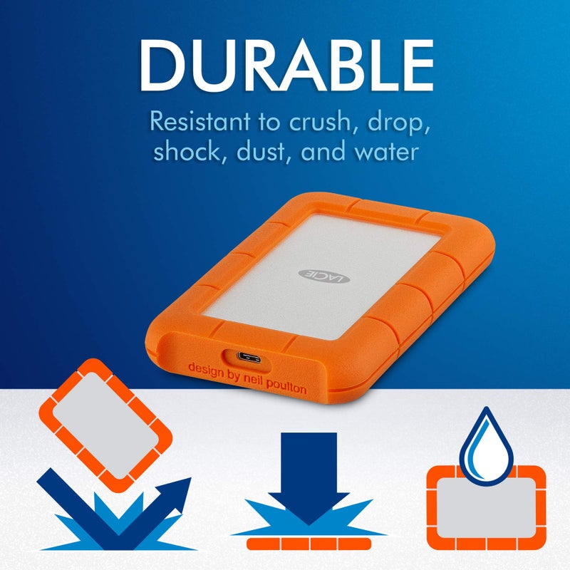 LaCie Rugged USB-C 2TB External Hard Drive Portable HDD â€“ USB 3.0 compatible, Drop Shock Dust Rain Resistant, for Mac and PC Computer Desktop Workstation Laptop, 1 Month Adobe CC (STFR2000800) - Image 3