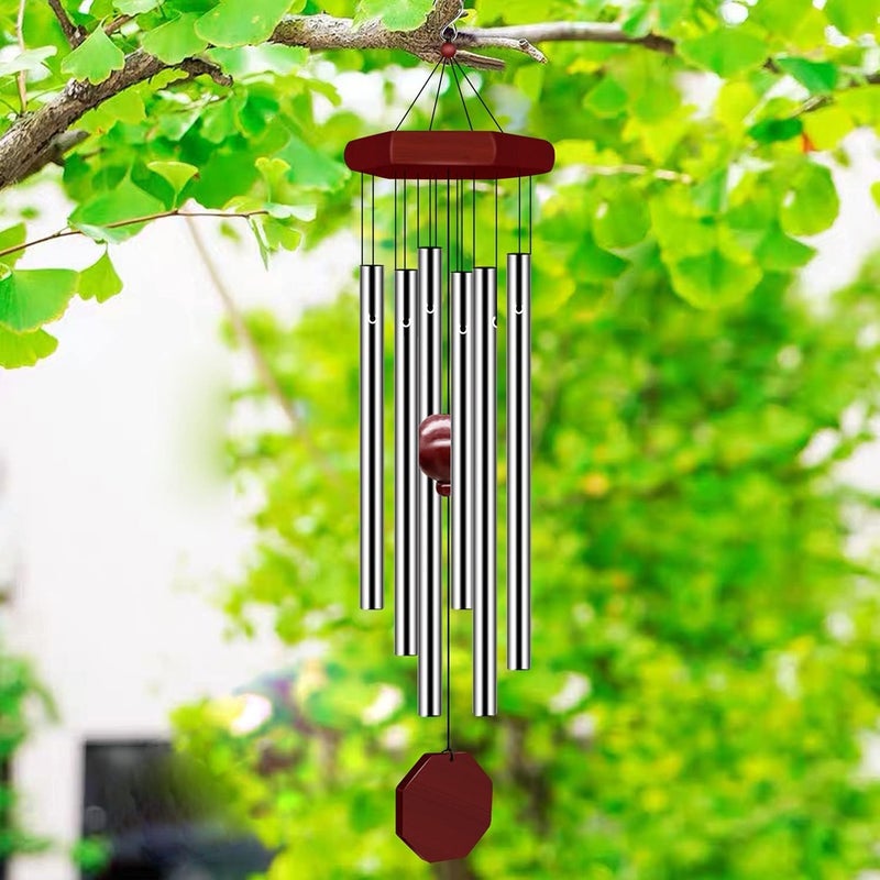 Generic prexi Wind for Outside Wind Chimes Outdoor Deep Tone with 6 Metal Tubes and Hook Memorial Wind Chimes Home Outdoor Decor for Garden Patio Yard Silver  - Image 5