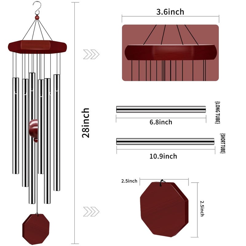 Generic prexi Wind for Outside Wind Chimes Outdoor Deep Tone with 6 Metal Tubes and Hook Memorial Wind Chimes Home Outdoor Decor for Garden Patio Yard Silver  - Image 3