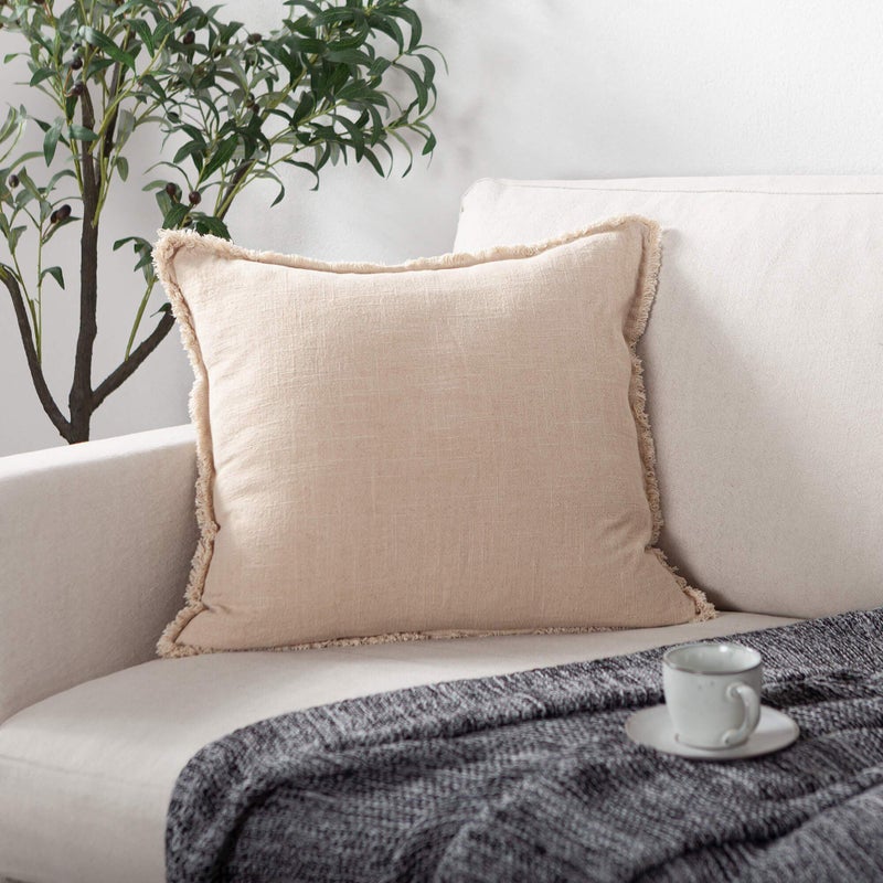 ATLINIA Decor Throw Pillow Cover - Decorative Farmhouse 20x20 Pillows Cover Linen Boho Cushion Cover for Bed Couch Sofa Outdoor Beige - Image 1