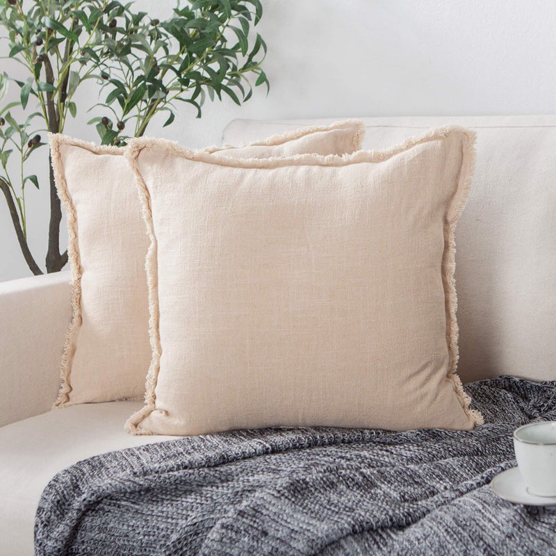 ATLINIA Decor Throw Pillow Cover - Decorative Farmhouse 20x20 Pillows Cover Linen Boho Cushion Cover for Bed Couch Sofa Outdoor Beige - Image 4