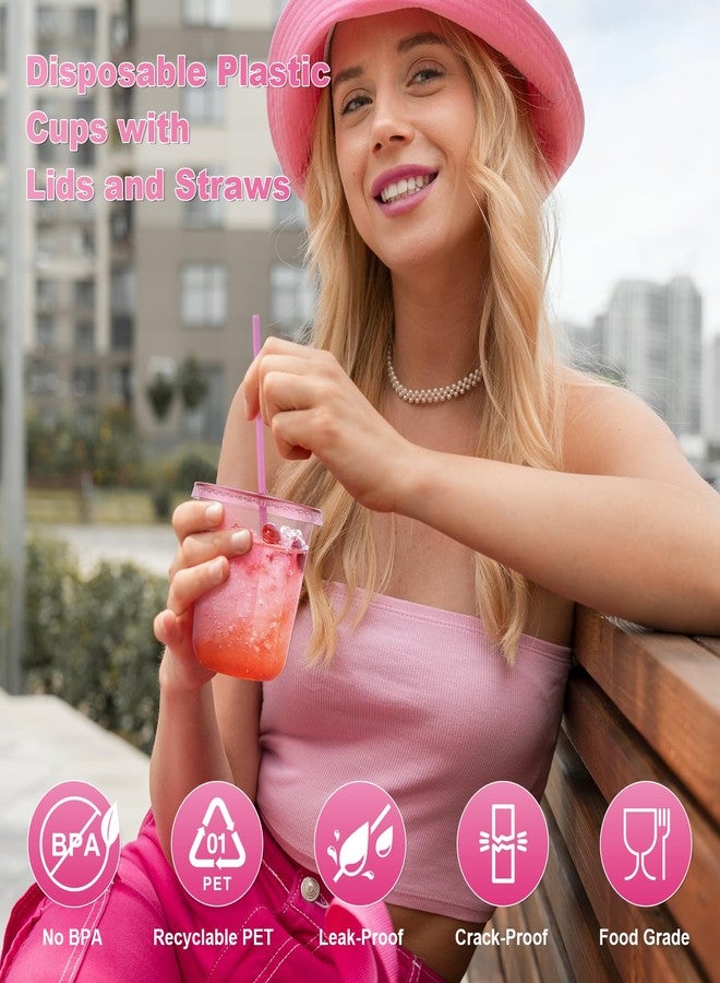 KesaPlan كيسا بلان 50 عبوة أكواب بلاستيكية شفافة وردية مع أغطية وقش، 12 أونصة أكواب قهوة مثلجة للتخلص منها للمشروبات الباردة، كوب بلاستيكي ذو قاع مدور لحفلات عيد الميلاد والزفاف والاجتماعات والاحتفالات. - Image 3