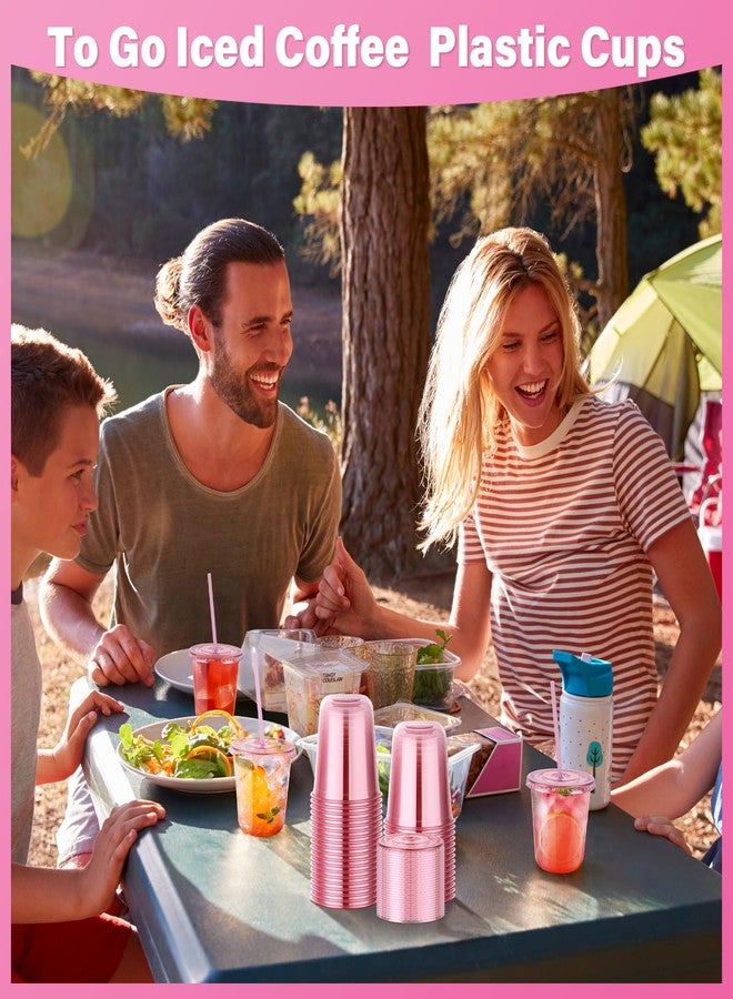 KesaPlan كيسا بلان 50 عبوة أكواب بلاستيكية شفافة وردية مع أغطية وقش، 12 أونصة أكواب قهوة مثلجة للتخلص منها للمشروبات الباردة، كوب بلاستيكي ذو قاع مدور لحفلات عيد الميلاد والزفاف والاجتماعات والاحتفالات. - Image 4