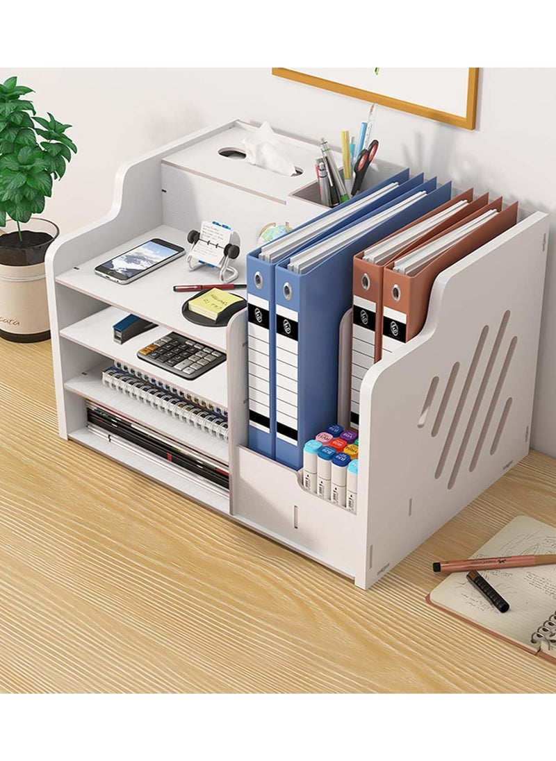 YIM-VIBEHAUS Wooden Desk Organizer, Large Capacity Desk Tidy Storage Rack Sorter DIY Office Supplies Storage Box for A4 Papers, Books, Document and Notebook  - Image 1