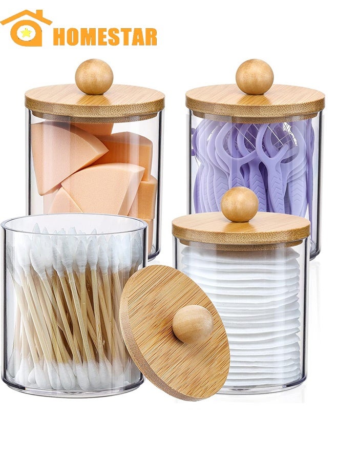 هومستر 4 حزمة أكريليك حمام الغرور كونترتوب جرات علبة مع غطاء التخزين ، جرات الصيدلية ، حامل Qtip ، منظم المكياج لكرات القطن ، مسحات ، وسائد ، أملاح الحمام ، خشبية - Image 1