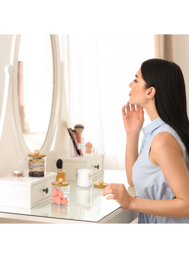 هومستر 4 حزمة أكريليك حمام الغرور كونترتوب جرات علبة مع غطاء التخزين ، جرات الصيدلية ، حامل Qtip ، منظم المكياج لكرات القطن ، مسحات ، وسائد ، أملاح الحمام ، خشبية - Image 3