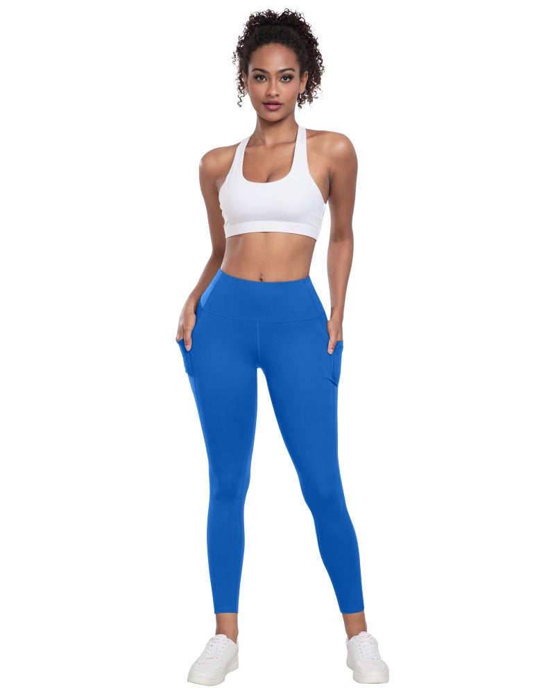 LZYVOO Leggings with Pockets for Women, 6 Packs Soft High Waisted Tummy Control Workout Yoga Pants(BlackGrayNavyBrownRBlueRed-M) - Image 2