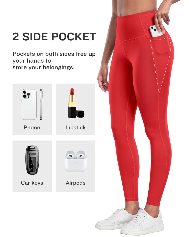 LZYVOO Leggings with Pockets for Women, 6 Packs Soft High Waisted Tummy Control Workout Yoga Pants(BlackGrayNavyBrownRBlueRed-M) - Image 3
