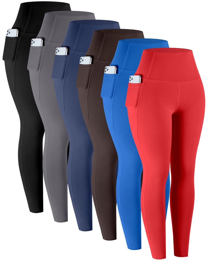 LZYVOO Leggings with Pockets for Women, 6 Packs Soft High Waisted Tummy Control Workout Yoga Pants(BlackGrayNavyBrownRBlueRed-M) - Image 1