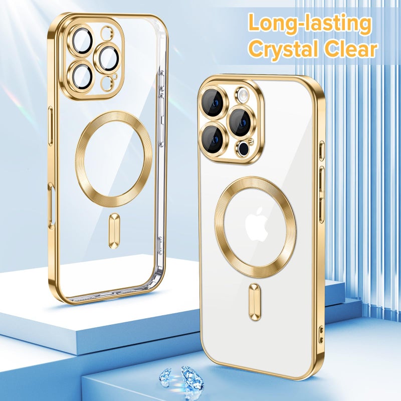Hython Magnetic Clear for iPhone 16 Pro Case with Camera Lens Protector [Compatible with MagSafe] Luxury Plating Edge Slim Soft TPU Cover Protective Phone Case for iPhone 16 Pro 6.3", Gold - Image 2